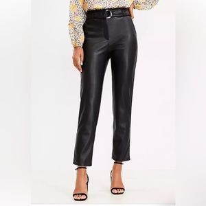NWT. ANN TAYLOR faux leather Belted Slim Taper Pants trouser, Black, size 2